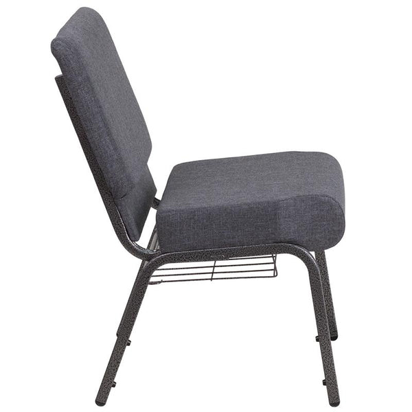 Flash Furniture HERCULES Series 21''W Church Chair in Dark Gray Fabric with Book Rack - Silver Vein Frame - FD-CH0221-4-SV-DKGY-BAS-GG