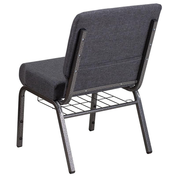 Flash Furniture HERCULES Series 21''W Church Chair in Dark Gray Fabric with Book Rack - Silver Vein Frame - FD-CH0221-4-SV-DKGY-BAS-GG