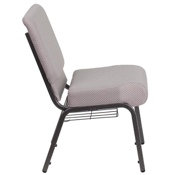 Flash Furniture HERCULES Series 21''W Church Chair in Gray Dot Fabric with Book Rack - Silver Vein Frame - FD-CH0221-4-SV-GYDOT-BAS-GG