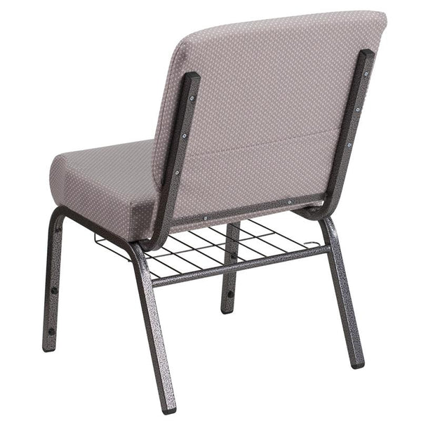 Flash Furniture HERCULES Series 21''W Church Chair in Gray Dot Fabric with Book Rack - Silver Vein Frame - FD-CH0221-4-SV-GYDOT-BAS-GG