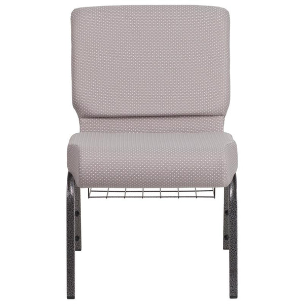 Flash Furniture HERCULES Series 21''W Church Chair in Gray Dot Fabric with Book Rack - Silver Vein Frame - FD-CH0221-4-SV-GYDOT-BAS-GG