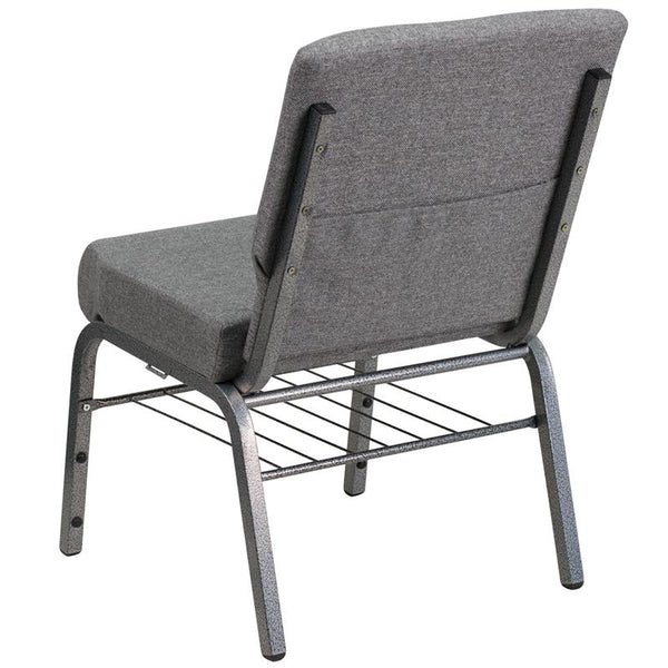Flash Furniture HERCULES Series 21''W Church Chair in Gray Fabric with Book Rack - Silver Vein Frame - XU-CH0221-GY-SV-BAS-GG