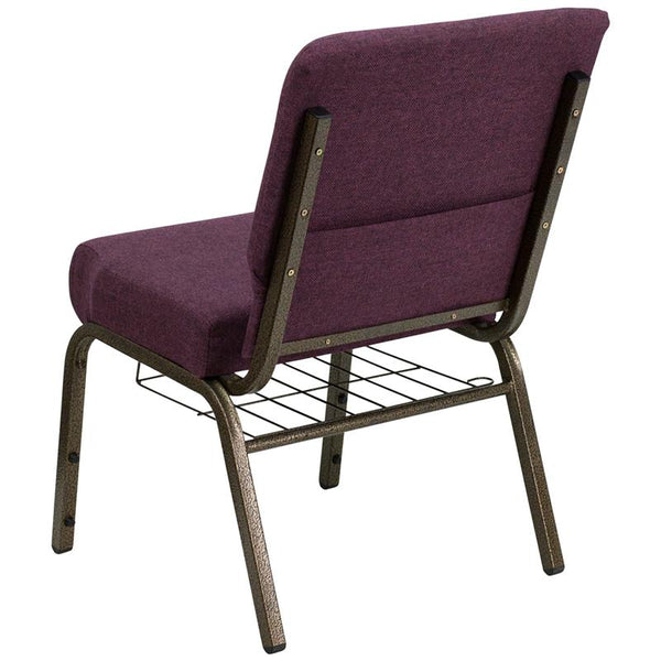 Flash Furniture HERCULES Series 21''W Church Chair in Plum Fabric with Cup Book Rack - Gold Vein Frame - FD-CH0221-4-GV-005-BAS-GG