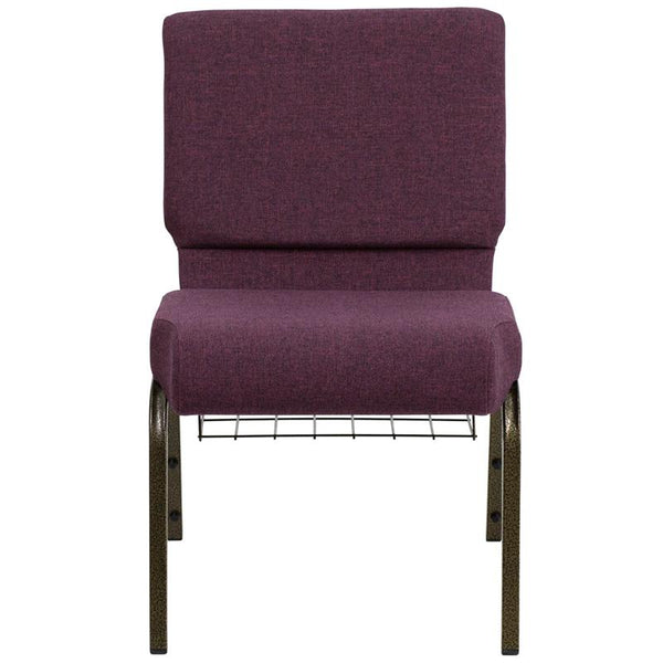 Flash Furniture HERCULES Series 21''W Church Chair in Plum Fabric with Cup Book Rack - Gold Vein Frame - FD-CH0221-4-GV-005-BAS-GG