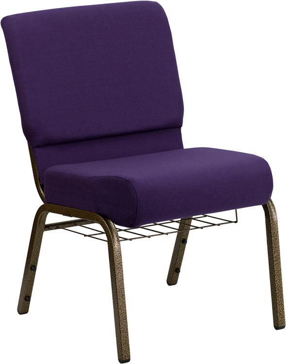 Flash Furniture HERCULES Series 21''W Church Chair in Royal Purple Fabric with Cup Book Rack - Gold Vein Frame - FD-CH0221-4-GV-ROY-BAS-GG