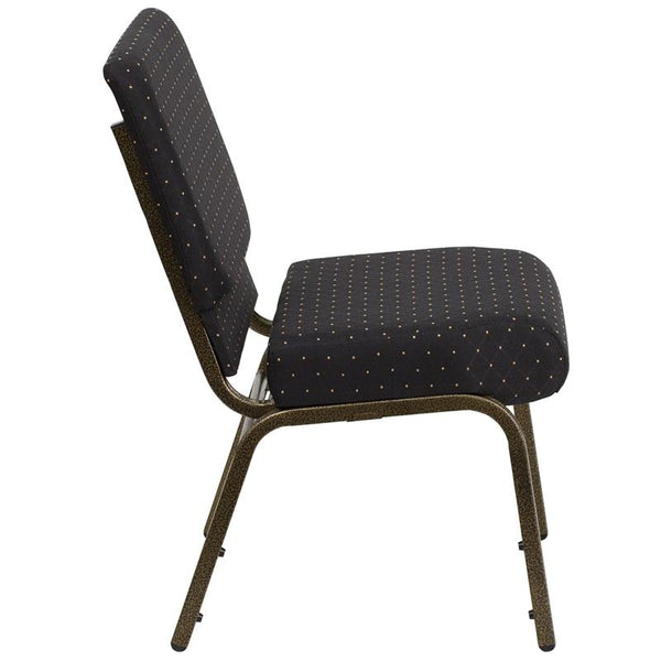 Flash Furniture HERCULES Series 21''W Stacking Church Chair in Black Dot Patterned Fabric - Gold Vein Frame - FD-CH0221-4-GV-S0806-GG