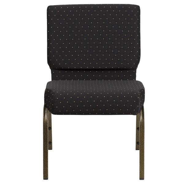 Flash Furniture HERCULES Series 21''W Stacking Church Chair in Black Dot Patterned Fabric - Gold Vein Frame - FD-CH0221-4-GV-S0806-GG