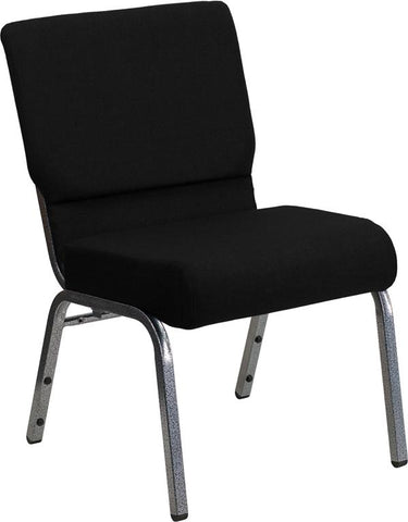 Flash Furniture HERCULES Series 21''W Stacking Church Chair in Black Fabric - Silver Vein Frame - XU-CH0221-BK-SV-GG