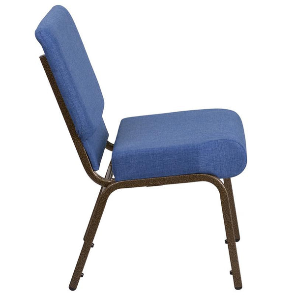 Flash Furniture HERCULES Series 21''W Stacking Church Chair in Blue Fabric - Gold Vein Frame - FD-CH0221-4-GV-BLUE-GG