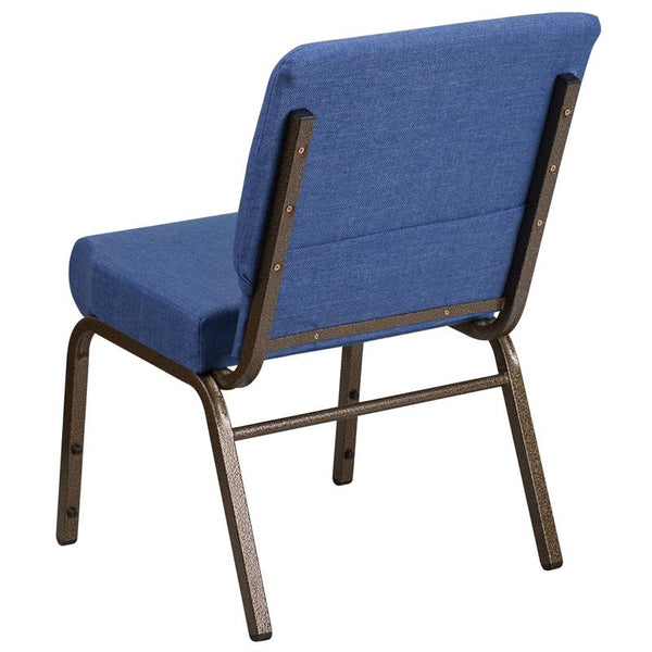 Flash Furniture HERCULES Series 21''W Stacking Church Chair in Blue Fabric - Gold Vein Frame - FD-CH0221-4-GV-BLUE-GG