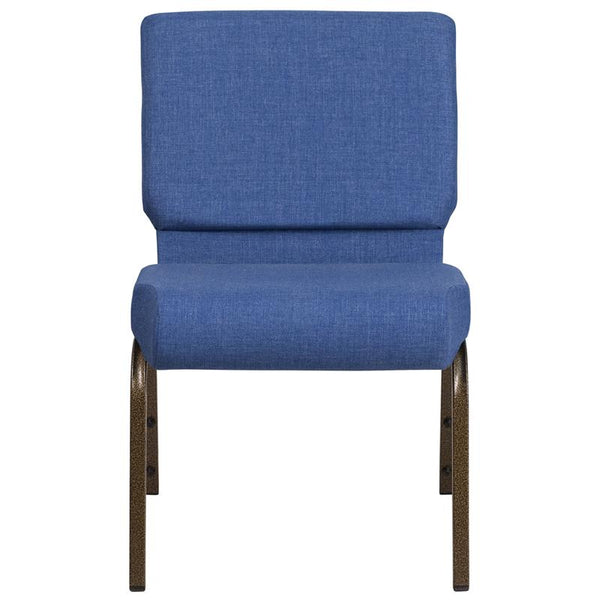 Flash Furniture HERCULES Series 21''W Stacking Church Chair in Blue Fabric - Gold Vein Frame - FD-CH0221-4-GV-BLUE-GG