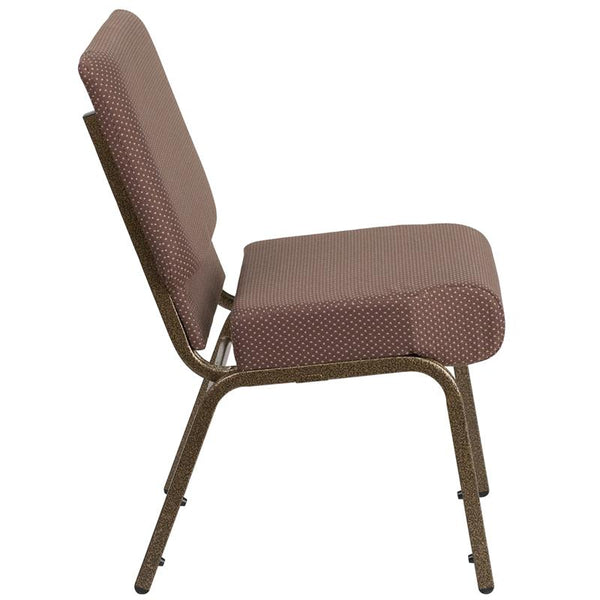 Flash Furniture HERCULES Series 21''W Stacking Church Chair in Brown Dot Fabric - Gold Vein Frame - FD-CH0221-4-GV-BNDOT-GG