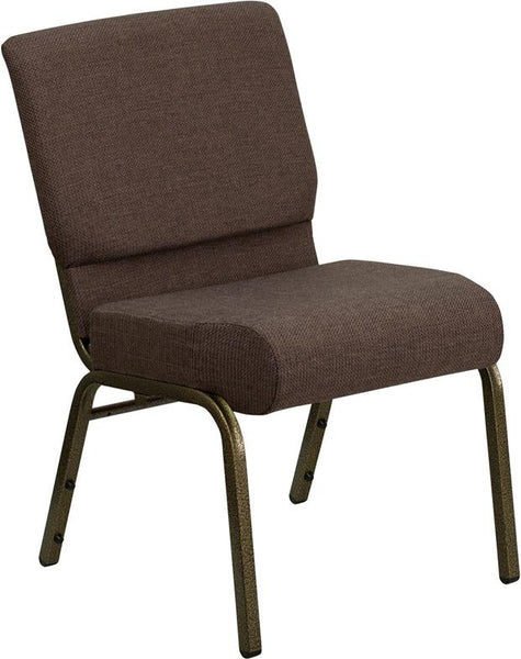 Flash Furniture HERCULES Series 21''W Stacking Church Chair in Brown Fabric - Gold Vein Frame - FD-CH0221-4-GV-S0819-GG