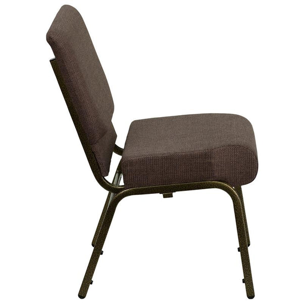 Flash Furniture HERCULES Series 21''W Stacking Church Chair in Brown Fabric - Gold Vein Frame - FD-CH0221-4-GV-S0819-GG