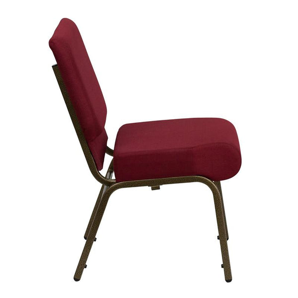 Flash Furniture HERCULES Series 21''W Stacking Church Chair in Burgundy Fabric - Gold Vein Frame - FD-CH0221-4-GV-3169-GG