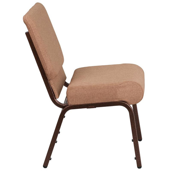 Flash Furniture HERCULES Series 21''W Stacking Church Chair in Caramel Fabric - Copper Vein Frame - FD-CH0221-4-CV-BN-GG