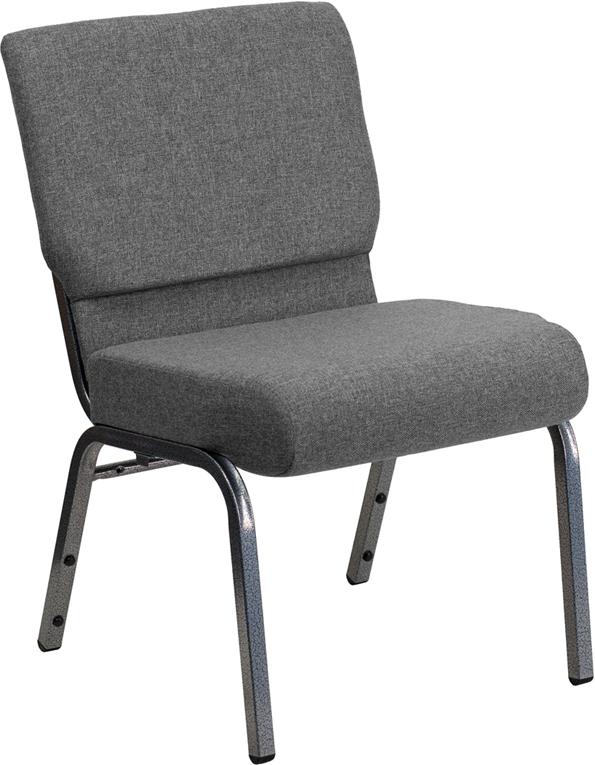 Flash Furniture HERCULES Series 21''W Stacking Church Chair in Gray Fabric - Silver Vein Frame - XU-CH0221-GY-SV-GG