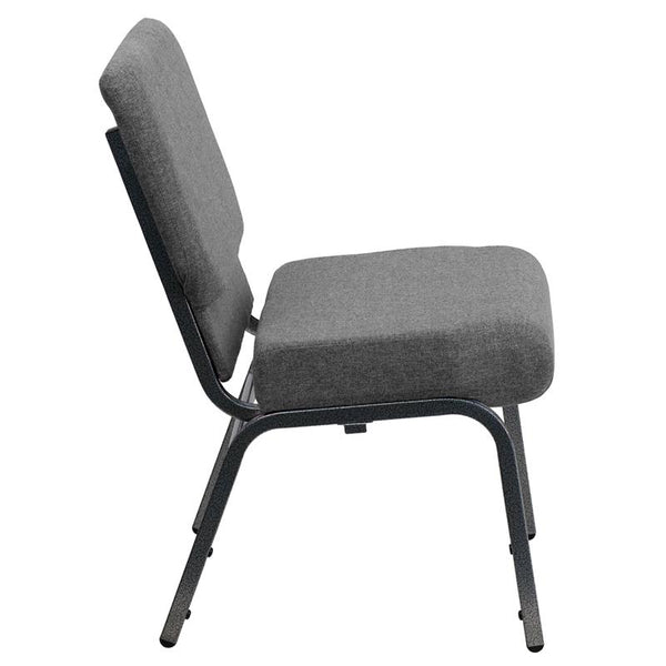 Flash Furniture HERCULES Series 21''W Stacking Church Chair in Gray Fabric - Silver Vein Frame - XU-CH0221-GY-SV-GG