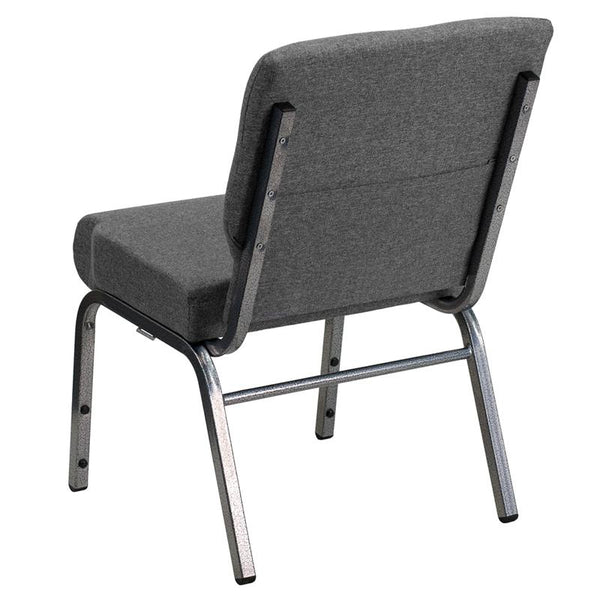 Flash Furniture HERCULES Series 21''W Stacking Church Chair in Gray Fabric - Silver Vein Frame - XU-CH0221-GY-SV-GG