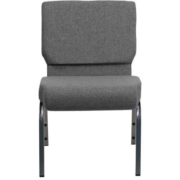 Flash Furniture HERCULES Series 21''W Stacking Church Chair in Gray Fabric - Silver Vein Frame - XU-CH0221-GY-SV-GG