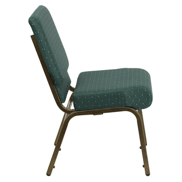 Flash Furniture HERCULES Series 21''W Stacking Church Chair in Hunter Green Dot Patterned Fabric - Gold Vein Frame - FD-CH0221-4-GV-S0808-GG