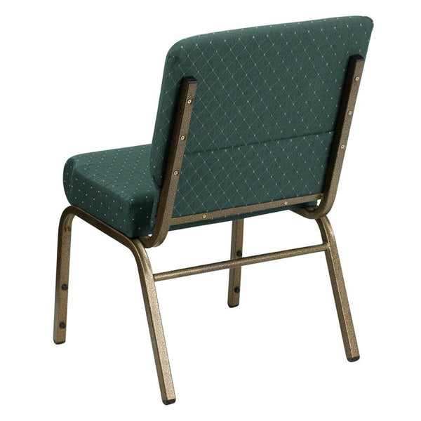 Flash Furniture HERCULES Series 21''W Stacking Church Chair in Hunter Green Dot Patterned Fabric - Gold Vein Frame - FD-CH0221-4-GV-S0808-GG