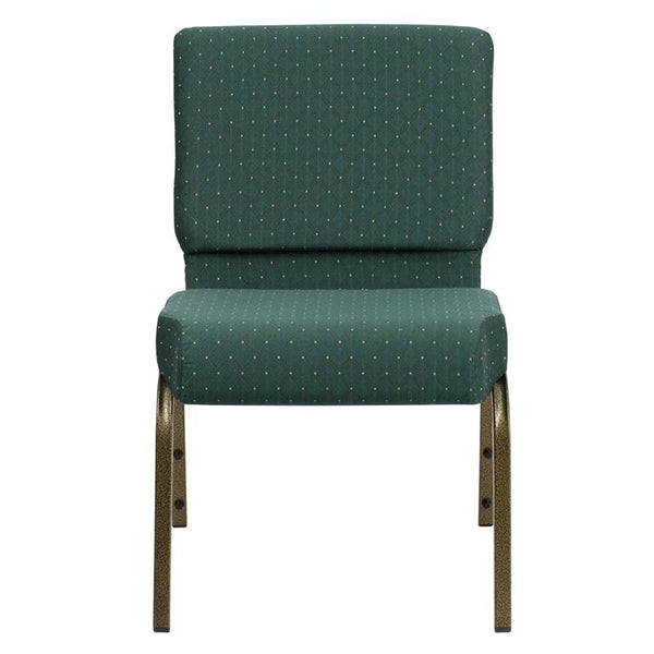 Flash Furniture HERCULES Series 21''W Stacking Church Chair in Hunter Green Dot Patterned Fabric - Gold Vein Frame - FD-CH0221-4-GV-S0808-GG