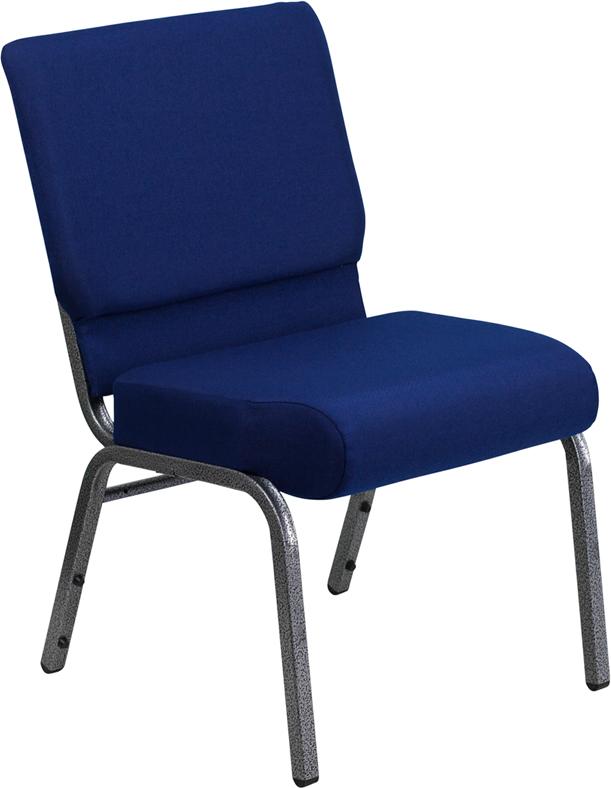 Flash Furniture HERCULES Series 21''W Stacking Church Chair in Navy Blue Fabric - Silver Vein Frame - FD-CH0221-4-SV-NB24-GG