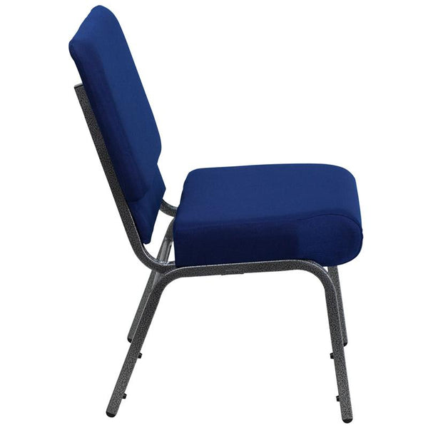 Flash Furniture HERCULES Series 21''W Stacking Church Chair in Navy Blue Fabric - Silver Vein Frame - FD-CH0221-4-SV-NB24-GG