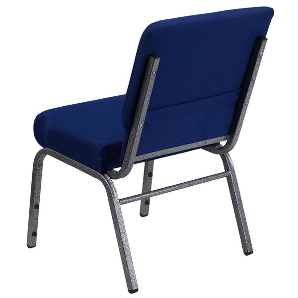 Flash Furniture HERCULES Series 21''W Stacking Church Chair in Navy Blue Fabric - Silver Vein Frame - FD-CH0221-4-SV-NB24-GG