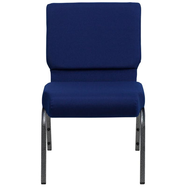 Flash Furniture HERCULES Series 21''W Stacking Church Chair in Navy Blue Fabric - Silver Vein Frame - FD-CH0221-4-SV-NB24-GG