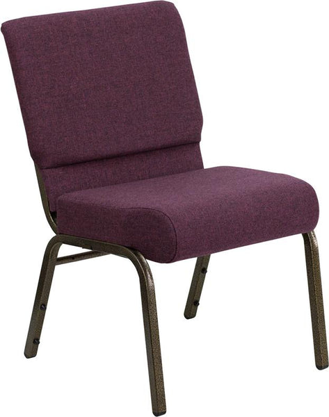 Flash Furniture HERCULES Series 21''W Stacking Church Chair in Plum Fabric - Gold Vein Frame - FD-CH0221-4-GV-005-GG