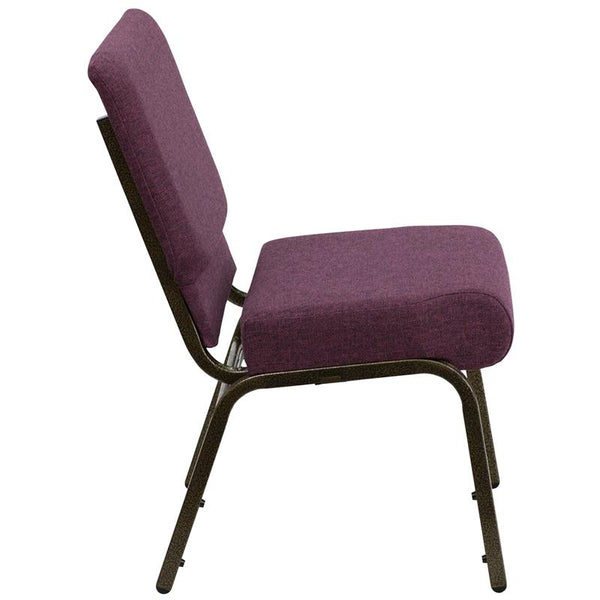 Flash Furniture HERCULES Series 21''W Stacking Church Chair in Plum Fabric - Gold Vein Frame - FD-CH0221-4-GV-005-GG