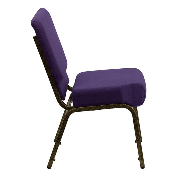 Flash Furniture HERCULES Series 21''W Stacking Church Chair in Royal Purple Fabric - Gold Vein Frame - FD-CH0221-4-GV-ROY-GG