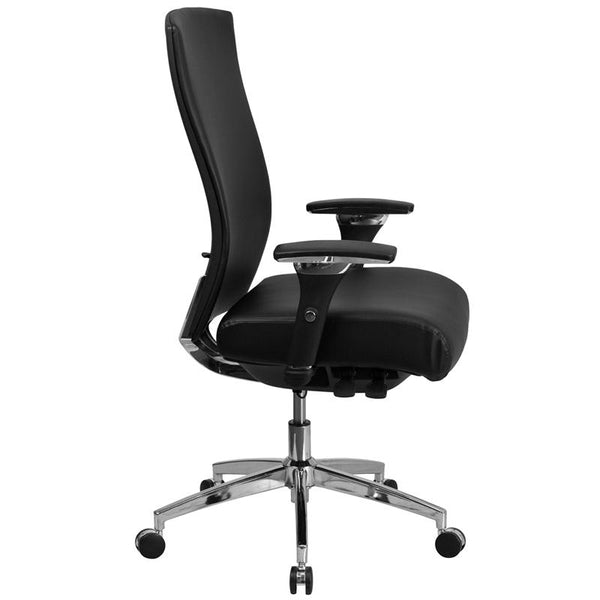 Flash Furniture HERCULES Series 24/7 Intensive Use 300 lb. Rated Black Leather Multifunction Executive Swivel Chair with Seat Slider - GO-WY-85H-1-GG