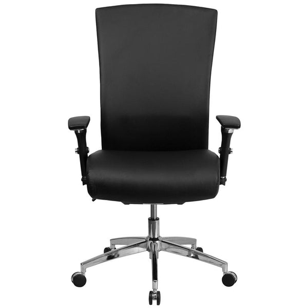 Flash Furniture HERCULES Series 24/7 Intensive Use 300 lb. Rated Black Leather Multifunction Executive Swivel Chair with Seat Slider - GO-WY-85H-1-GG