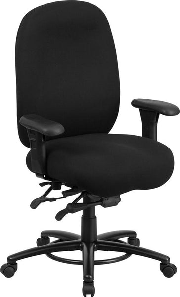 Flash Furniture HERCULES Series 24/7 Intensive Use Big & Tall 350 lb. Rated Black Fabric Multifunction Swivel Chair with Foot Ring - LQ-1-BK-GG