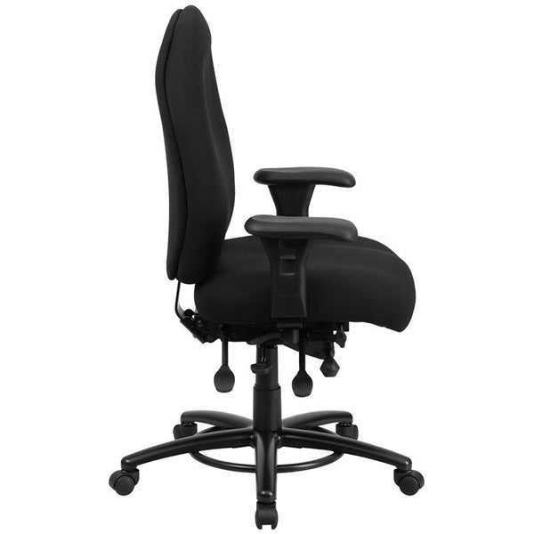 Flash Furniture HERCULES Series 24/7 Intensive Use Big & Tall 350 lb. Rated Black Fabric Multifunction Swivel Chair with Foot Ring - LQ-1-BK-GG