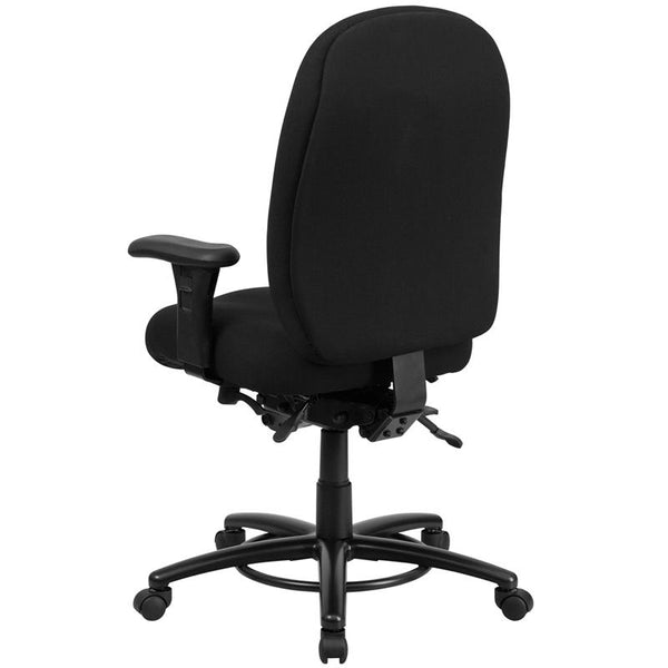 Flash Furniture HERCULES Series 24/7 Intensive Use Big & Tall 350 lb. Rated Black Fabric Multifunction Swivel Chair with Foot Ring - LQ-1-BK-GG