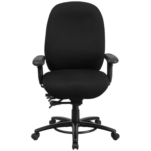 Flash Furniture HERCULES Series 24/7 Intensive Use Big & Tall 350 lb. Rated Black Fabric Multifunction Swivel Chair with Foot Ring - LQ-1-BK-GG