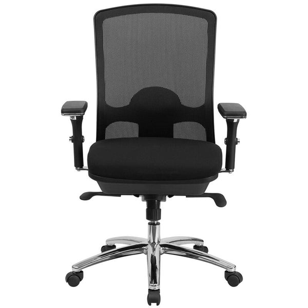 Flash Furniture HERCULES Series 24/7 Intensive Use Big & Tall 350 lb. Rated Black Mesh Multifunction Swivel Chair with Synchro-Tilt - LQ-2-BK-GG