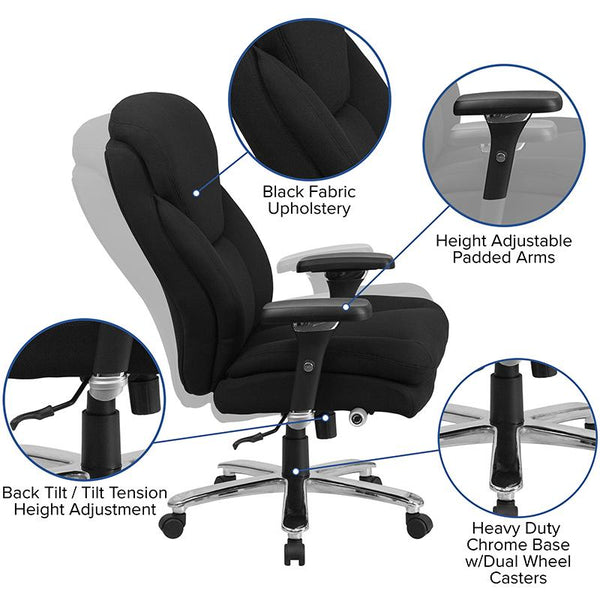 Flash Furniture HERCULES Series 24/7 Intensive Use Big & Tall 400 lb. Rated Black Fabric Executive Swivel Chair with Lumbar Knob - GO-2085-GG