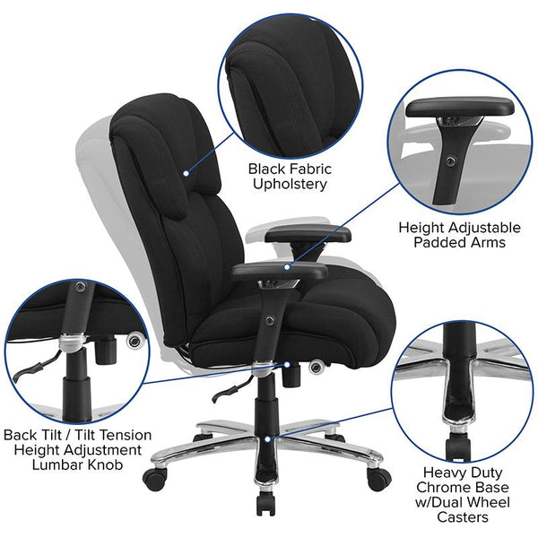 Flash Furniture HERCULES Series 24/7 Intensive Use Big & Tall 400 lb. Rated Black Fabric Executive Swivel Chair with Lumbar Knob - GO-2149-GG