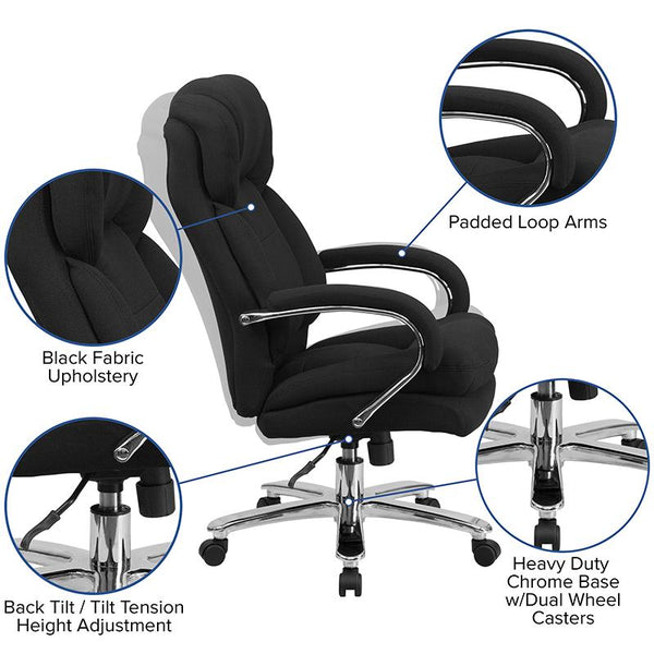 Flash Furniture HERCULES Series 24/7 Intensive Use Big & Tall 500 lb. Rated Black Fabric Executive Swivel Chair with Loop Arms - GO-2078-GG