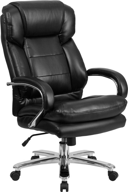 Flash Furniture HERCULES Series 24/7 Intensive Use Big & Tall 500 lb. Rated Black Leather Executive Swivel Chair with Loop Arms - GO-2078-LEA-GG