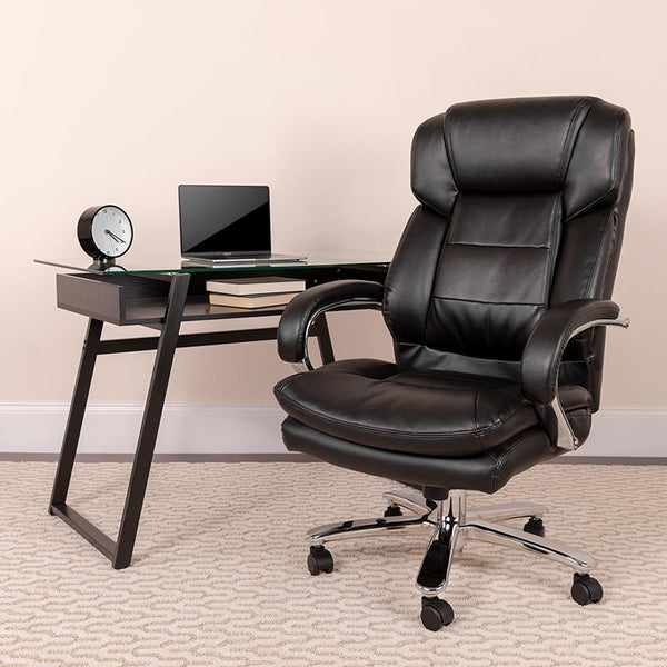 Flash Furniture HERCULES Series 24/7 Intensive Use Big & Tall 500 lb. Rated Black Leather Executive Swivel Chair with Loop Arms - GO-2078-LEA-GG