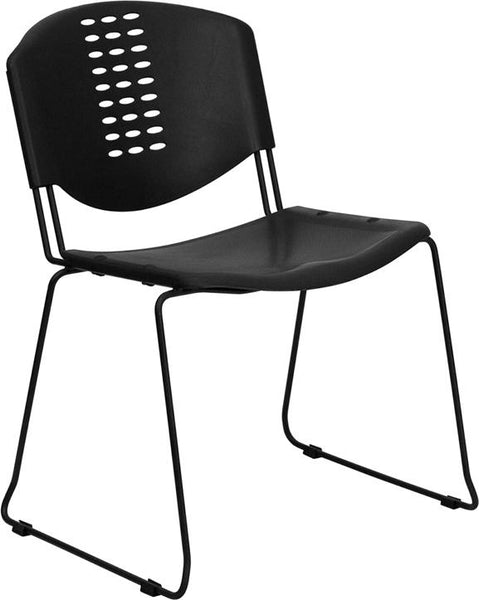 Flash Furniture HERCULES Series 400 lb. Capacity Black Plastic Stack Chair with Black Frame - RUT-NF02-BK-GG