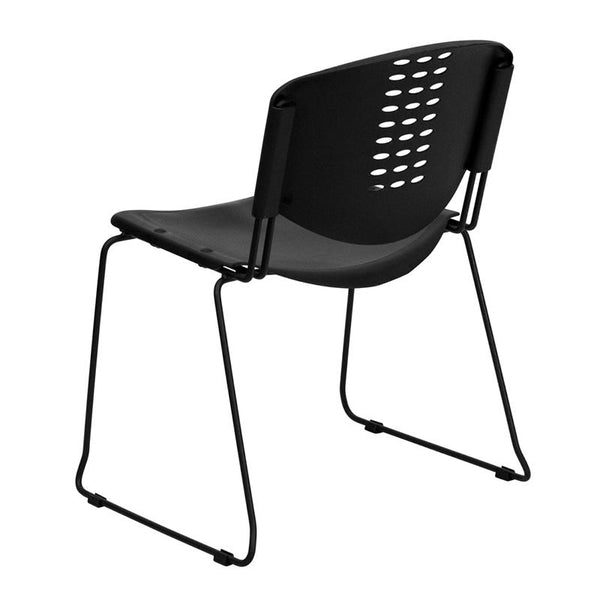 Flash Furniture HERCULES Series 400 lb. Capacity Black Plastic Stack Chair with Black Frame - RUT-NF02-BK-GG