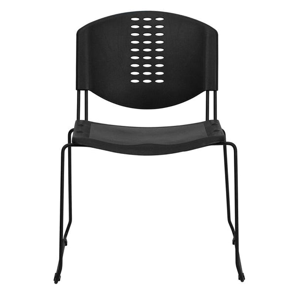 Flash Furniture HERCULES Series 400 lb. Capacity Black Plastic Stack Chair with Black Frame - RUT-NF02-BK-GG