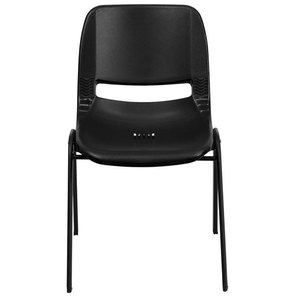 Flash Furniture HERCULES Series 440 lb. Capacity Black Ergonomic Shell Stack Chair with Black Frame and 12'' Seat Height - RUT-12-PDR-BLACK-GG